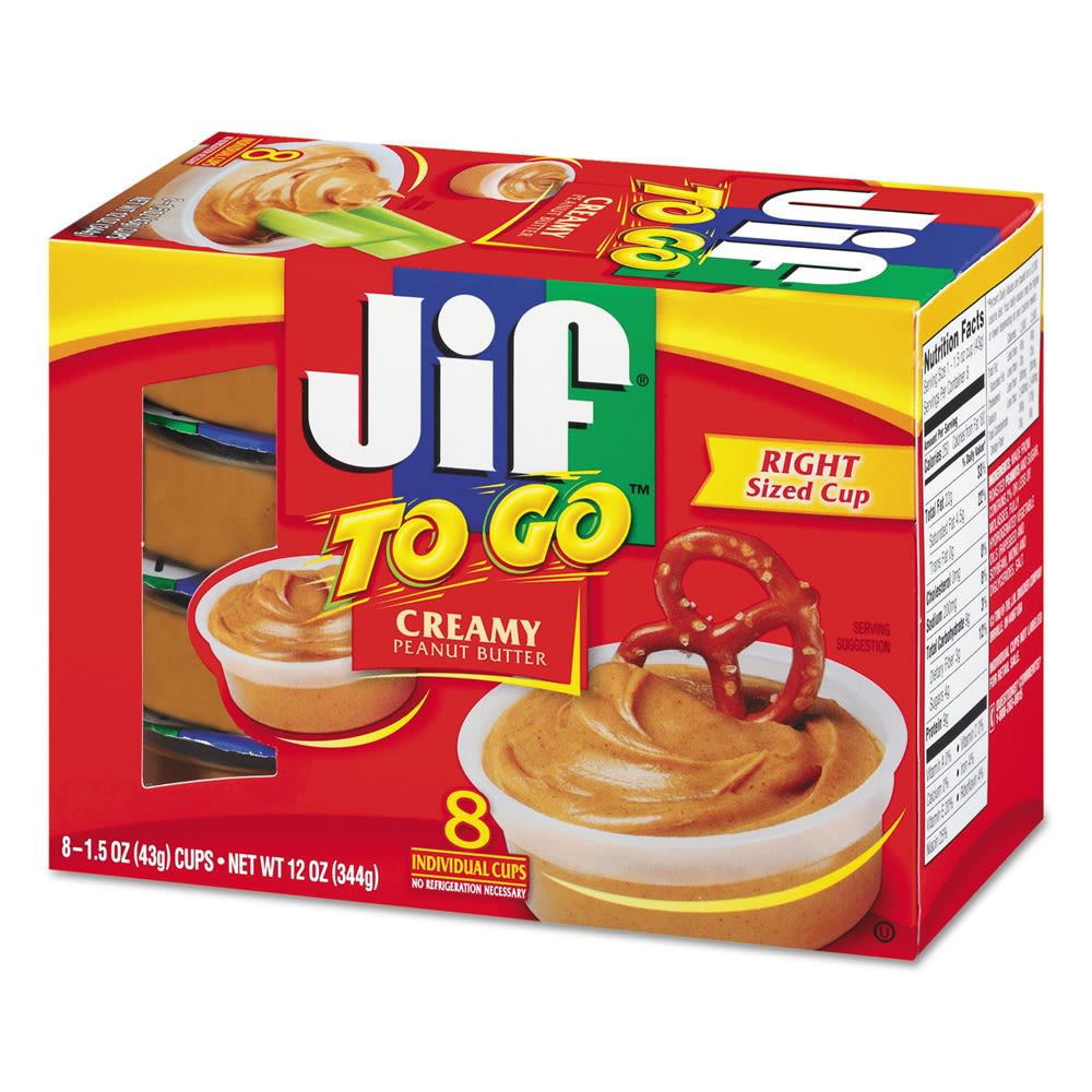 Jif To Go Creamy Peanut Butter, 1.5 oz Cup, 8/Box